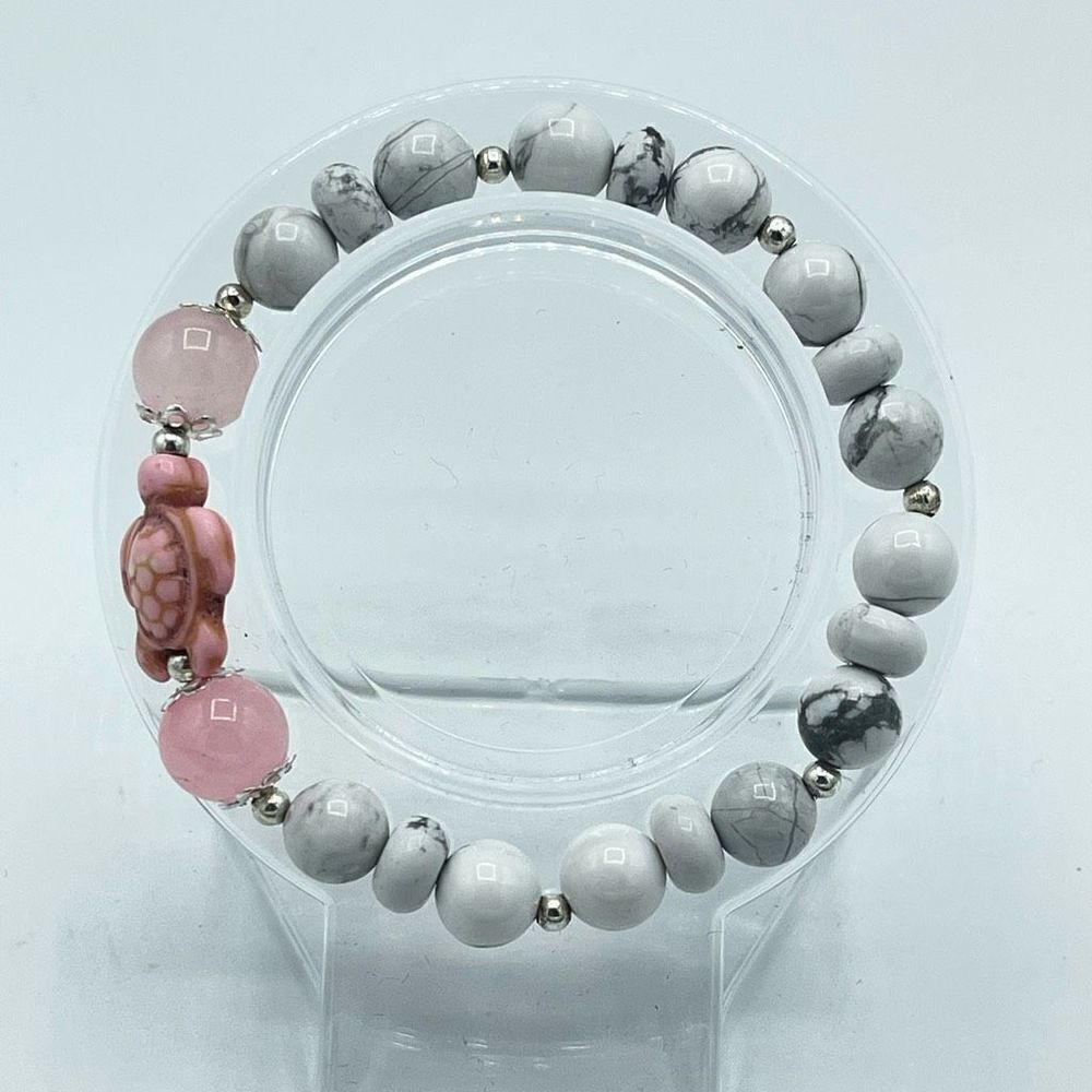 Crystal beaded stretch bracelet ONE NEW rose quartz howlite turtle reiki meditat - Picture 4 of 9